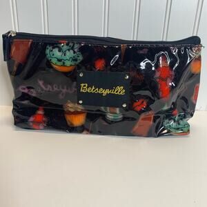 Betseyville Makeup Bag Black Plastic Cupcakes Sundaes Ice cream 11 x 6 x 3"